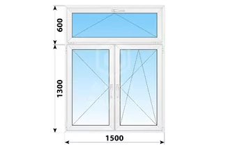 Двухстворчатое пластиковое окно с откидной фрамугой 1500x1900 П-ПО